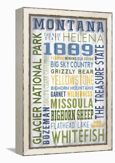 Montana - Barnwood Typography-Lantern Press-Framed Stretched Canvas