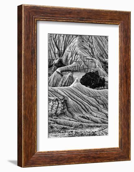 Montana. Black and White Image of Unusual Erosion Formations Found in Makoshika State Park-Judith Zimmerman-Framed Photographic Print