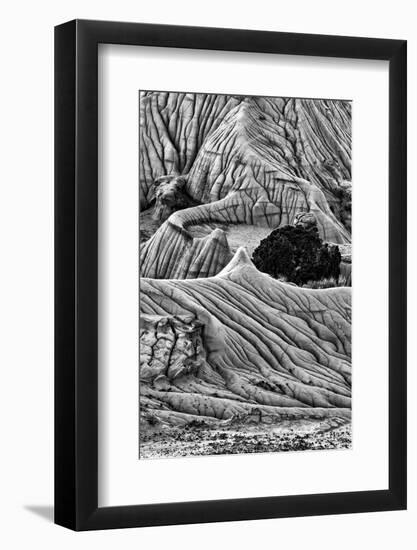 Montana. Black and White Image of Unusual Erosion Formations Found in Makoshika State Park-Judith Zimmerman-Framed Photographic Print