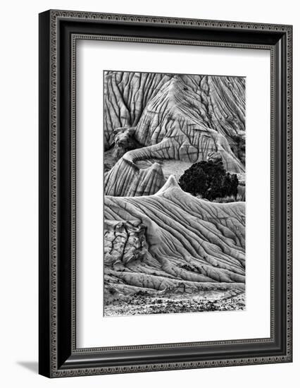 Montana. Black and White Image of Unusual Erosion Formations Found in Makoshika State Park-Judith Zimmerman-Framed Photographic Print