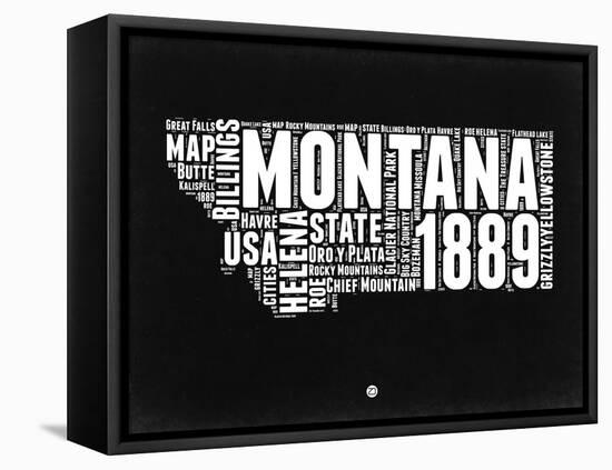 Montana Black and White Map-NaxArt-Framed Stretched Canvas