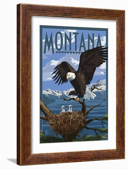 Montana - Eagle Perched with Chicks-Lantern Press-Framed Art Print