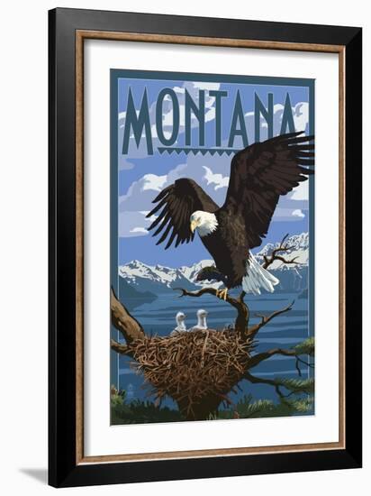 Montana - Eagle Perched with Chicks-Lantern Press-Framed Art Print