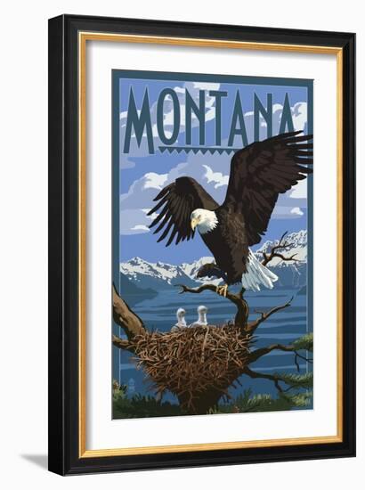 Montana - Eagle Perched with Chicks-Lantern Press-Framed Art Print