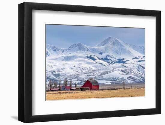 Montana Farm Dwarfed by Tall Mountains.-MH Anderson Photography-Framed Photographic Print