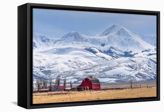 Montana Farm Dwarfed by Tall Mountains.-MH Anderson Photography-Framed Premier Image Canvas