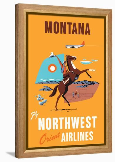 Montana - Fly Northwest Orient Airlines - Vintage Airline Travel Poster, 1950s-Pacifica Island Art-Framed Stretched Canvas