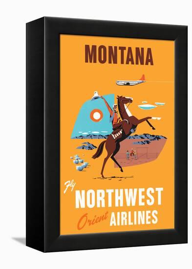 Montana - Fly Northwest Orient Airlines - Vintage Airline Travel Poster, 1950s-Pacifica Island Art-Framed Stretched Canvas