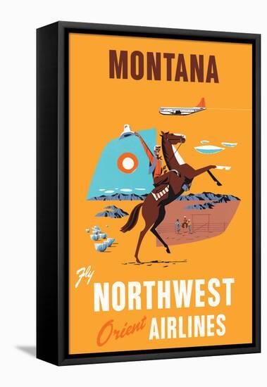 Montana - Fly Northwest Orient Airlines - Vintage Airline Travel Poster, 1950s-Pacifica Island Art-Framed Stretched Canvas