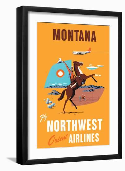 Montana - Fly Northwest Orient Airlines - Vintage Airline Travel Poster, 1950s-Pacifica Island Art-Framed Art Print
