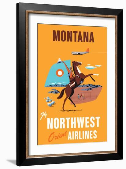 Montana - Fly Northwest Orient Airlines - Vintage Airline Travel Poster, 1950s-Pacifica Island Art-Framed Art Print