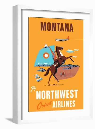 Montana - Fly Northwest Orient Airlines - Vintage Airline Travel Poster, 1950s-Pacifica Island Art-Framed Art Print