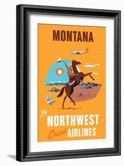 Montana - Fly Northwest Orient Airlines - Vintage Airline Travel Poster, 1950s-Pacifica Island Art-Framed Art Print