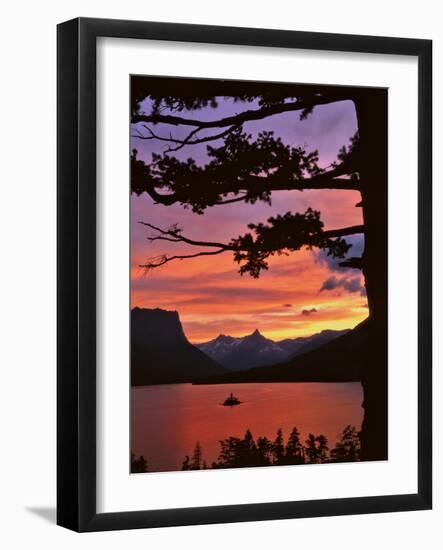 Montana, Glacier NP. St Mary Lake and Wild Goose Island at Sunset-Steve Terrill-Framed Photographic Print