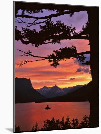 Montana, Glacier NP. St Mary Lake and Wild Goose Island at Sunset-Steve Terrill-Mounted Photographic Print