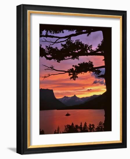 Montana, Glacier NP. St Mary Lake and Wild Goose Island at Sunset-Steve Terrill-Framed Photographic Print