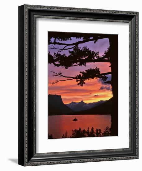Montana, Glacier NP. St Mary Lake and Wild Goose Island at Sunset-Steve Terrill-Framed Photographic Print