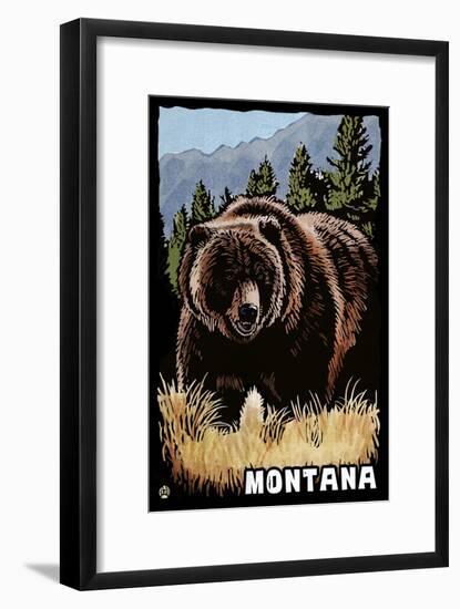 Montana - Grizzly Bear - Scratchboard-Lantern Press-Framed Art Print