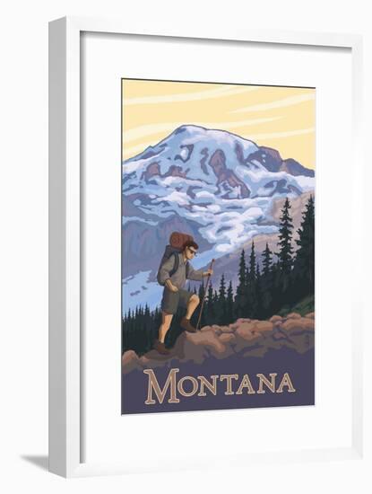 Montana - Hiking Scene-Lantern Press-Framed Art Print