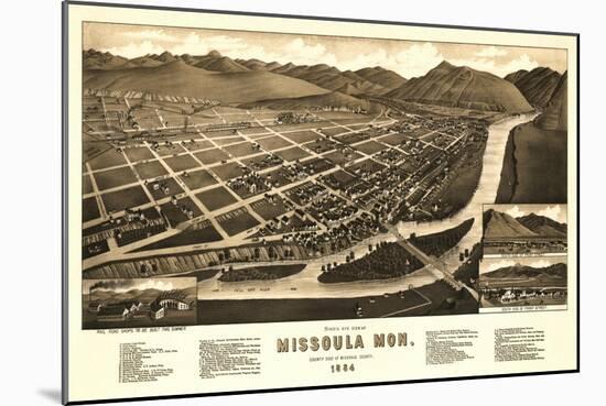 Montana - Panoramic Map of Missoula No. 1-Lantern Press-Mounted Art Print