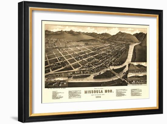 Montana - Panoramic Map of Missoula No. 1-Lantern Press-Framed Art Print