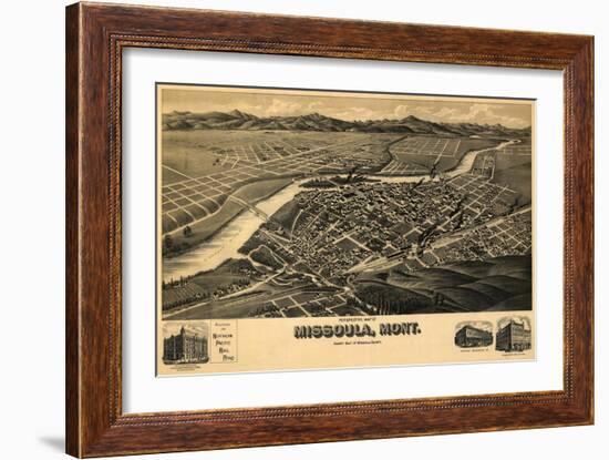 Montana - Panoramic Map of Missoula No. 2-Lantern Press-Framed Art Print