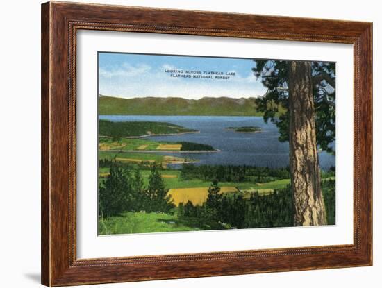 Montana - Panoramic View of Flathead Lake in the Flathead National Forest, c.1922-Lantern Press-Framed Art Print