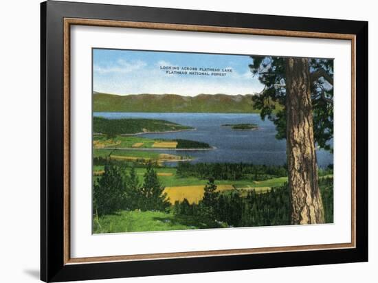 Montana - Panoramic View of Flathead Lake in the Flathead National Forest, c.1922-Lantern Press-Framed Art Print