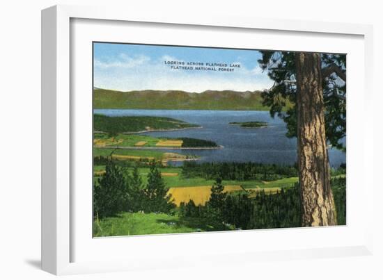 Montana - Panoramic View of Flathead Lake in the Flathead National Forest, c.1922-Lantern Press-Framed Art Print