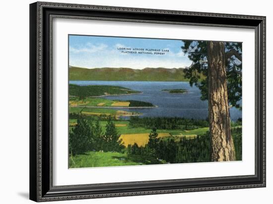 Montana - Panoramic View of Flathead Lake in the Flathead National Forest, c.1922-Lantern Press-Framed Art Print