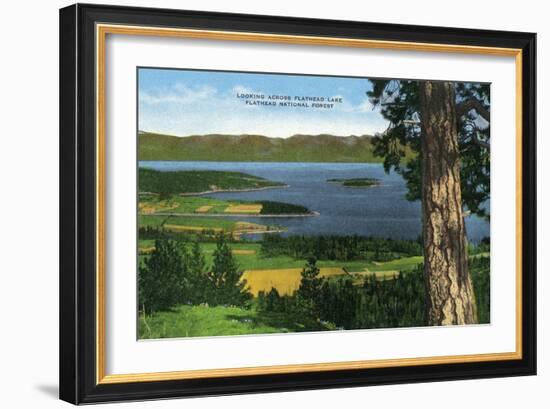 Montana - Panoramic View of Flathead Lake in the Flathead National Forest, c.1922-Lantern Press-Framed Art Print