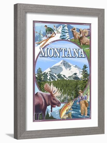 Montana Scenes Montage-Lantern Press-Framed Art Print