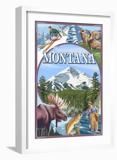 Montana Scenes Montage-Lantern Press-Framed Art Print