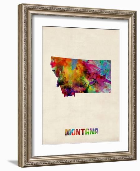 Montana Watercolor Map-Michael Tompsett-Framed Art Print