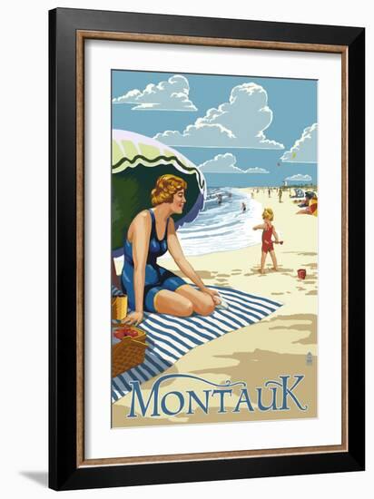 Montauk, New York - Beach Scene-Lantern Press-Framed Art Print