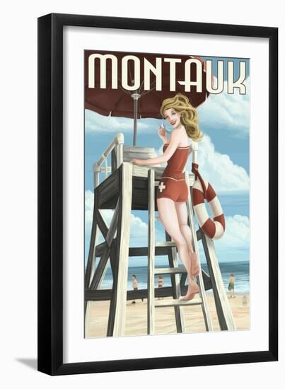 Montauk, New York - Pinup Girl Lifeguard-Lantern Press-Framed Art Print