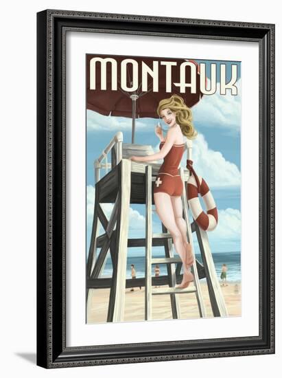 Montauk, New York - Pinup Girl Lifeguard-Lantern Press-Framed Art Print