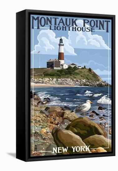 Montauk Point Lighthouse - New York-Lantern Press-Framed Stretched Canvas