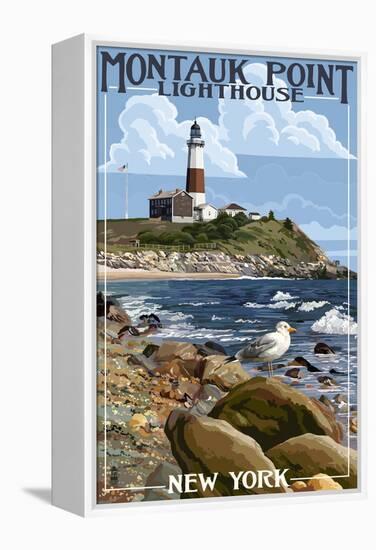 Montauk Point Lighthouse - New York-Lantern Press-Framed Stretched Canvas