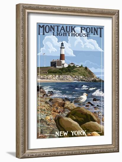 Montauk Point Lighthouse - New York-Lantern Press-Framed Art Print