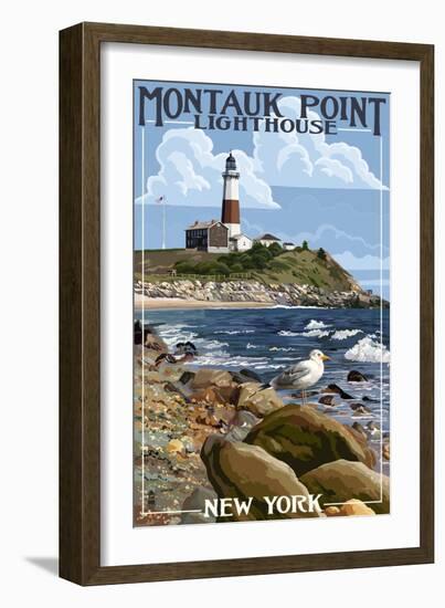 Montauk Point Lighthouse - New York-Lantern Press-Framed Art Print