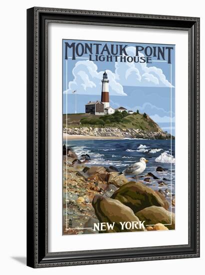 Montauk Point Lighthouse - New York-Lantern Press-Framed Art Print