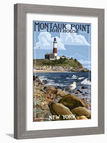 Montauk Point Lighthouse - New York-Lantern Press-Framed Premium Giclee Print