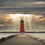 Frankfort Lighthouse and Sunbeams, Frankfort, Michigan '13-Monte Nagler-Framed Photographic Print