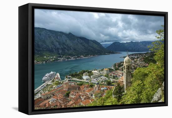 Montenegro, Kotor. Cruise ship in city harbor.-Jaynes Gallery-Framed Premier Image Canvas