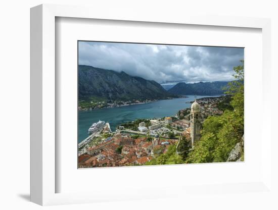 Montenegro, Kotor. Cruise ship in city harbor.-Jaynes Gallery-Framed Photographic Print