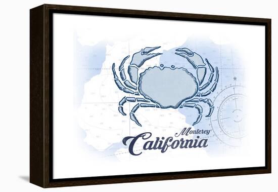 Monterey, California - Crab - Blue - Coastal Icon-Lantern Press-Framed Stretched Canvas