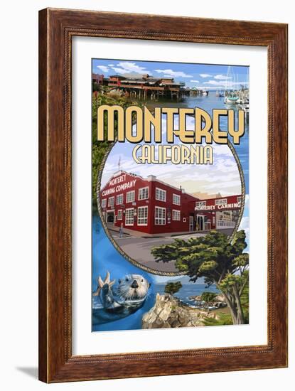 Monterey, California - Montage Scenes-Lantern Press-Framed Art Print