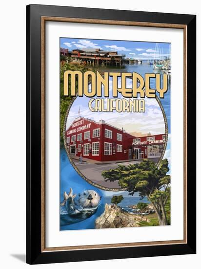 Monterey, California - Montage Scenes-Lantern Press-Framed Art Print