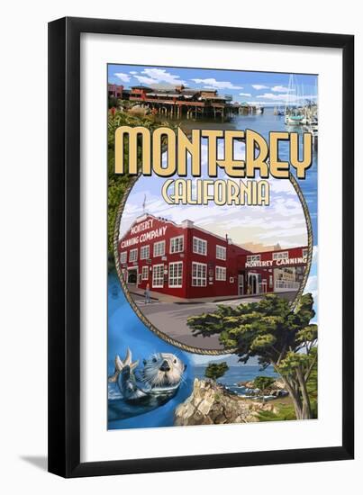 Monterey, California - Montage Scenes-Lantern Press-Framed Art Print